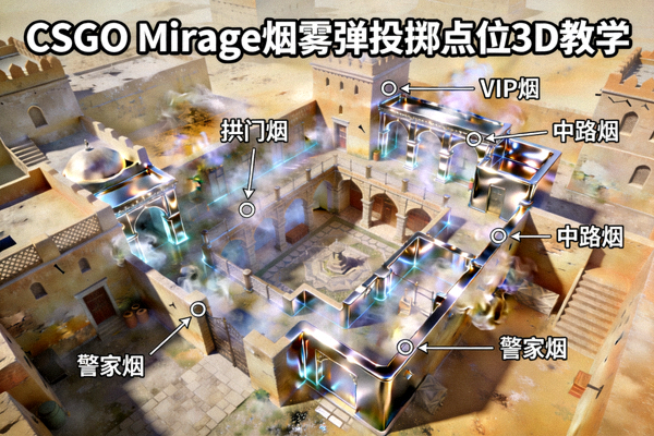 CSGO Mirage烟雾弹投掷点位3D视频教学示意图