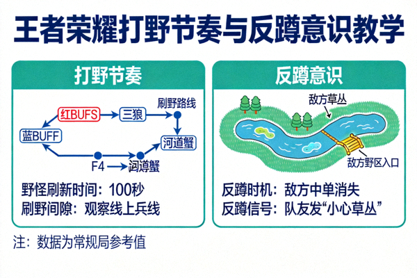 王者荣耀打野节奏与反蹲意识教学示意图